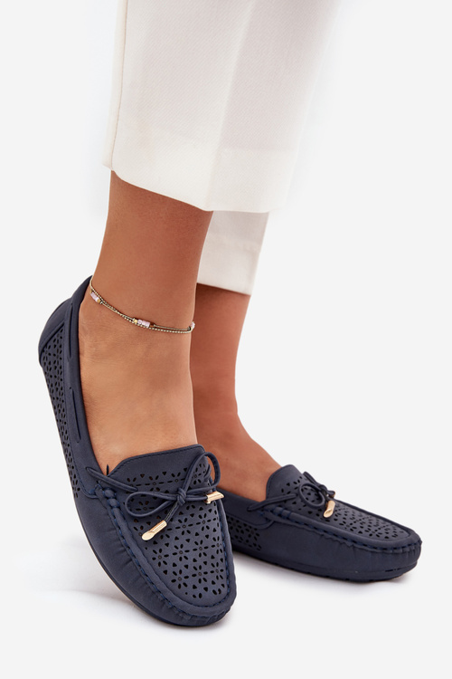 Women's moccasins with perforated pattern and lacing in navy Mirisa