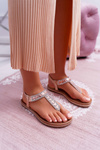 Women's Flat Slip-on Sandals With Zircons Champagne Mabellena