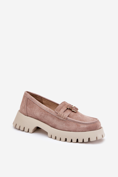 Suede Women's Moccasins With A Bear Emblem Vinceza 79533 Beige