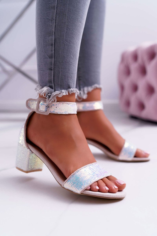 Lu Boo Iridescent Pink Tindal Sequins Women's Stiletto Sandals Lu Boo Iridescent Pink Tindal