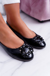 Women's Black Ballerinas with Crystals Decor
