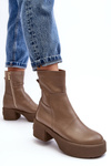 Leather Boots On Low Heel Dark Beige Lemar Volavola