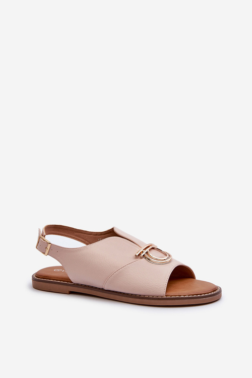 Sandały Damskie Płaskie Złota Ozdoba Jasnoróżowe Vinceza 17319