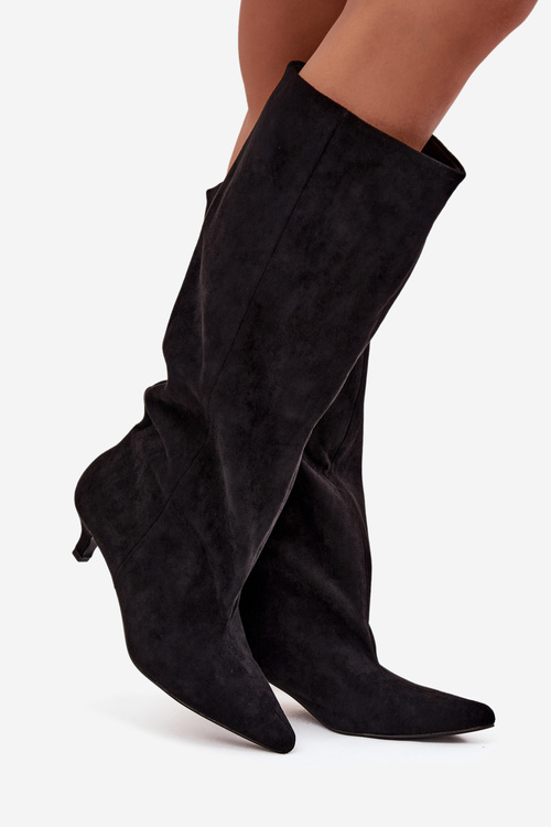Women's Boots With Heel From Eco Suede Black Pheona