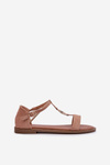 Flat Women's Sandals with Gold Ornament Vinceza 17321 Beige