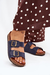Women's cork platform sandals with buckles navy Vesina