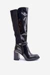 Zdobione Lakierowane Kozaki Damskie Na Słupku D&A MR880-055 Czarne