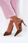 Embellished Stiletto Sandals Leopard Brown Kemonia