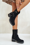 Women's Low Heel Boots With Buckles Black Zudra