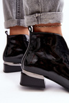 Women's Low Heel Lace-Up Glossy Boots with Faux Fur Lining Black Loos