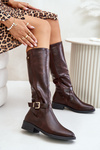 Women's Insulated Flat Heel Boots With Gold Buckle Brown Arsisna
