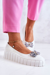Leather Ballerinas On A Platform With A Ornament White Ladette 
