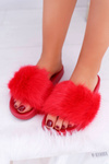 Ladies' Flip Flops With Fur Red Fur