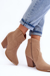 Leather Cowboy Boots on Heel Beige Lotoune 