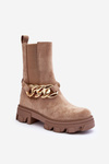 Women's Suede Boots with Chain Beige Nemette