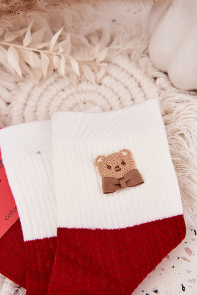 Women's Christmas Socks Bear With Bow Red
