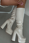 Warm women's ankle boots on a heel and platform light beige Lysara