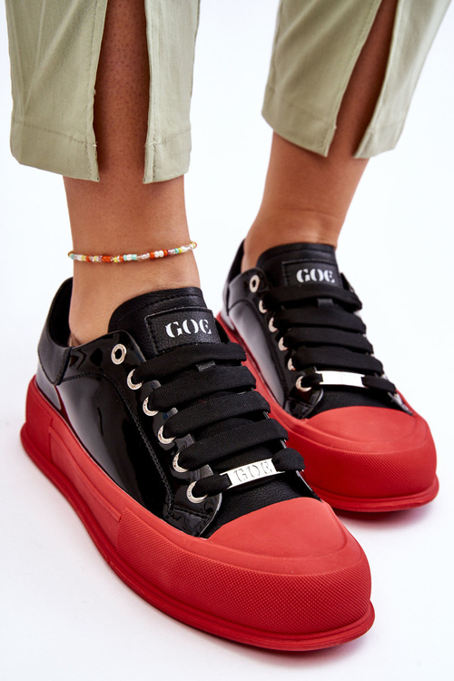 Women's Lacquered Platform Sneakers GOE LL2N4021 Black-Red