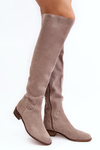 Women's Suede Over-the-Knee Flat Heel Boots Beige Hewanella