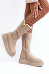 Women's Leather Boots with Wool Zazoo 70121 Beige