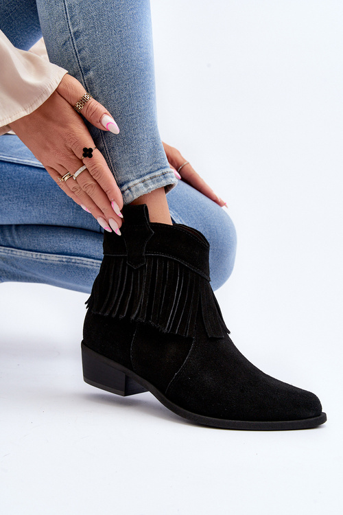 Damskie Botki Zamsz Czarne Lewski Shoes 2808/L