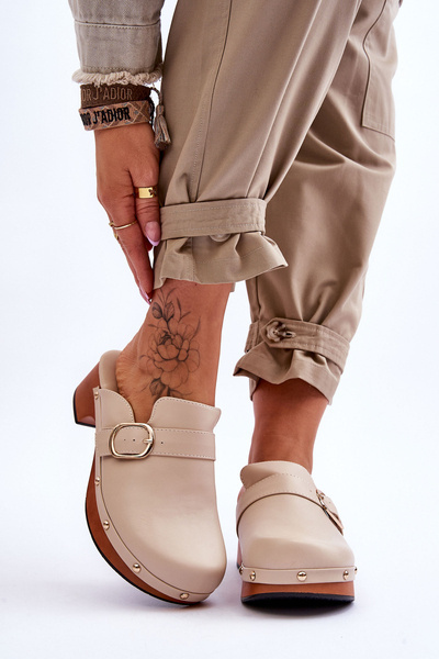 Women's Leather Slippers Clogs Beige Fanett
