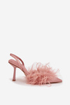 High heels with feathers and open heel Pink Belice