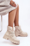 Women's Zip-Up Snow Boots Padded Light Beige Zeva