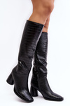 Women's Knee High Boots with Stiletto Heel Snake Pattern Black Ceriona
