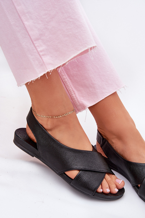 Sandały Damskie Skóra Czarne Zazoo 40407