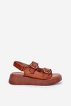 Womens platform and wedge sandals with buckles Camel Genorre