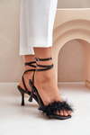Stiletto Sandals With Feathers Black Emilettra