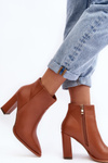 Women's Leather Boots On Heel Brown Saitana