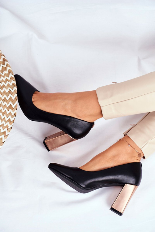 Women's Pumps On A Gold Heel Sergio Leone PB216 Black