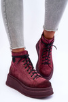 Leather Ankle Boots On Massive Platform Maciejka 06309-23 Burgundy
