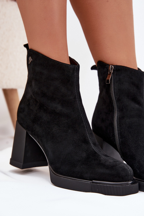 Suede Leather Women's Ankle Boots Vinceza 91142 Black