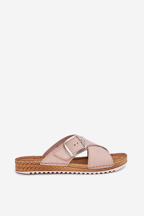 Leather Women's Slippers With Buckle Pink Inblu VO0004GU