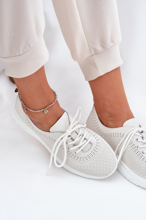 Sportowe Buty Damskie Z Naturalnej Skóry Białe Vinceza 41472