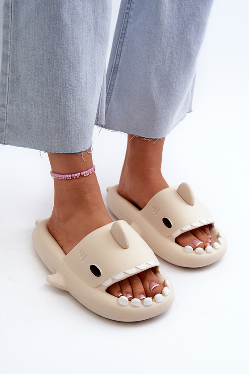 Women's Lightweight Foam Slippers with Shark Motif Beige Kasila