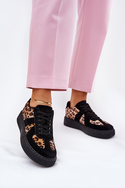 Damskie Sneakersy Na Platformie Panterka Czarne Nativira