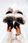 Slippers With Natural Fur Black and white Naturis