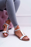 Women's Flat Leather Sandals Silver Nicole 2403 Melbourne