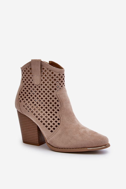 Beige Lace-Up Women's Ankle Boots in Eco Suede on Block Heel Stardara