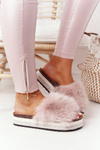 Platform Slippers With Eco Fur Beige Adventure