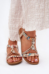 Ladies Flat Sandals With Woven Straps And Charms Artiker 54C1323 Gold