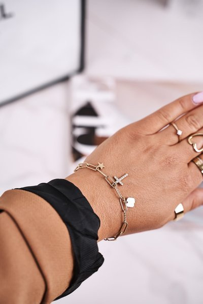 Women's Bracelet Cross And Star Gold Good Luck