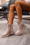 Warm Ankle Boots With Zipper And Decorative Strap Beige Labenne