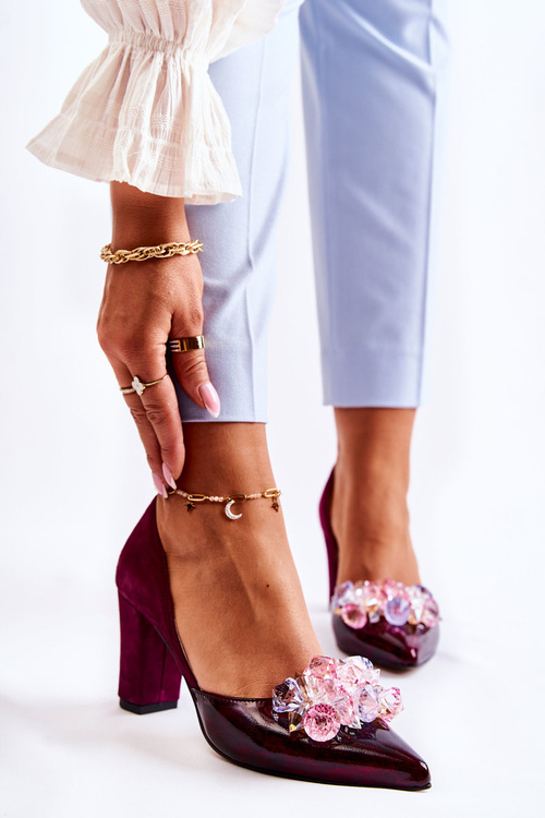 Fashionable Leather Pumps With Ornaments Maroon Louna 