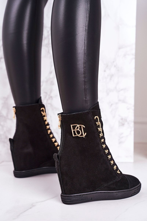 Damskie Zamszowe Sneakersy BOOCI 2222/066/z Złoty Łańcuch Czarne