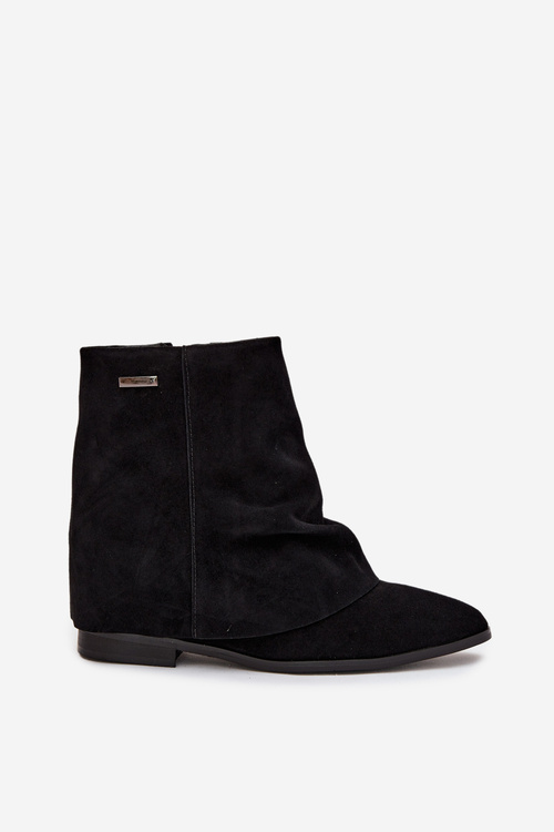 Insulated ankle boots with hidden wedge with rolled shaft eco suede black Tavella